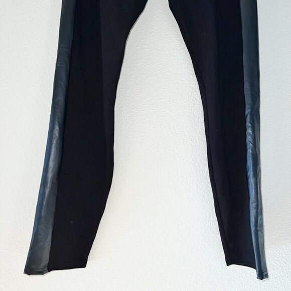 UMGEE Black Faux Leather Side Stripe Pull On Elastic Waist High Rise Leggings - Picture 3 of 6